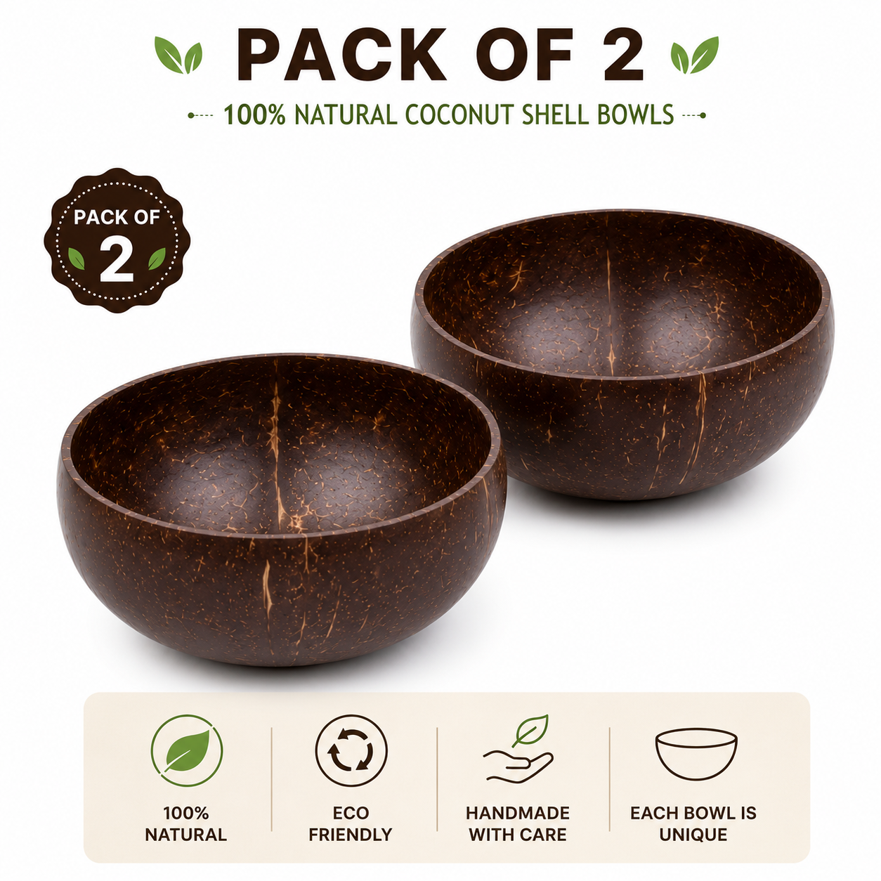 Polished Coconut Bowl – Pack of 2